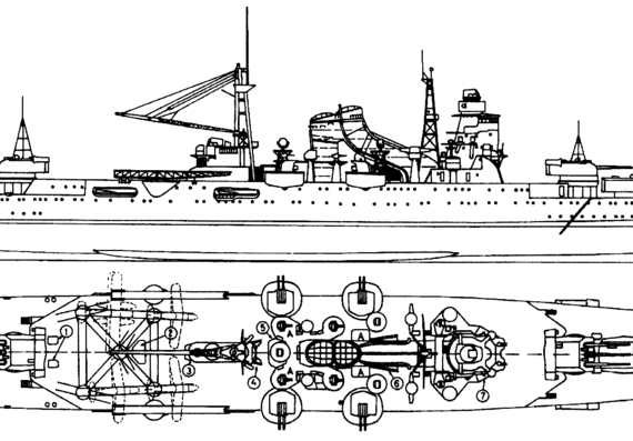 Крейсер IJN Suzuya 1943 [Heavy Cruiser] - чертежи, габариты, рисунки
